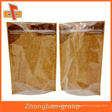 custom moisture proof front transparent kraft paper resealable stand up pouches wholesale for dried food